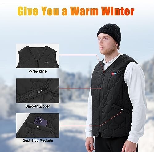 Chaleco térmico Rrtizan chaleco con 3 niveles de temperatura - talla grande para hombre. Negro - Imagen 6 de 7
