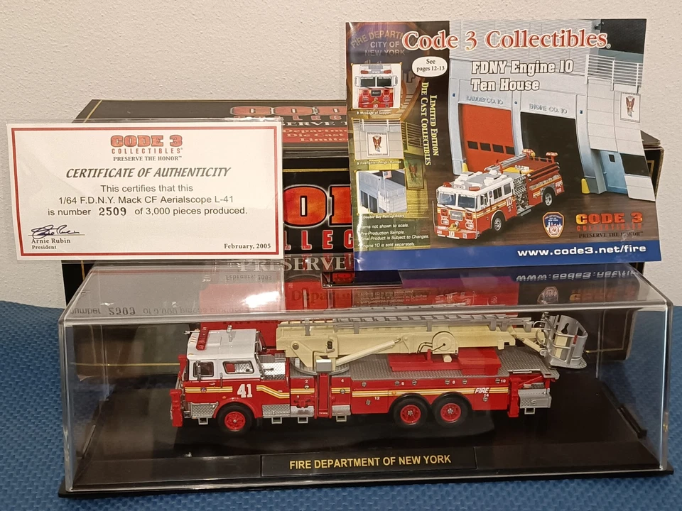 CODE 3 FDNY MACK CF ARERIALSCOPE LADDER L 41 - 1/64 vigili fuoco pompieri - Immagine 3 di 4