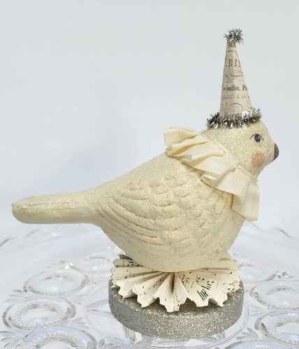 BIRD Figurine Bethany Lowe Paper Mache Sparkling Glitter French Paper Party Hat - Picture 6 of 10