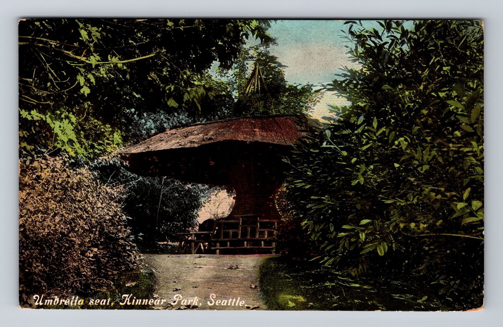 Vintage Antique Kinnear Park Umbrella Seat Postcard Seattle WA Washington  