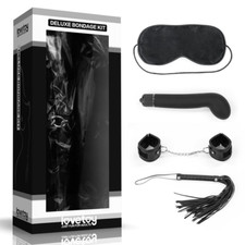 BDSM DELUXE BONDAGE KIT, Maske, Handschellen, Peitsche, Vibrator
