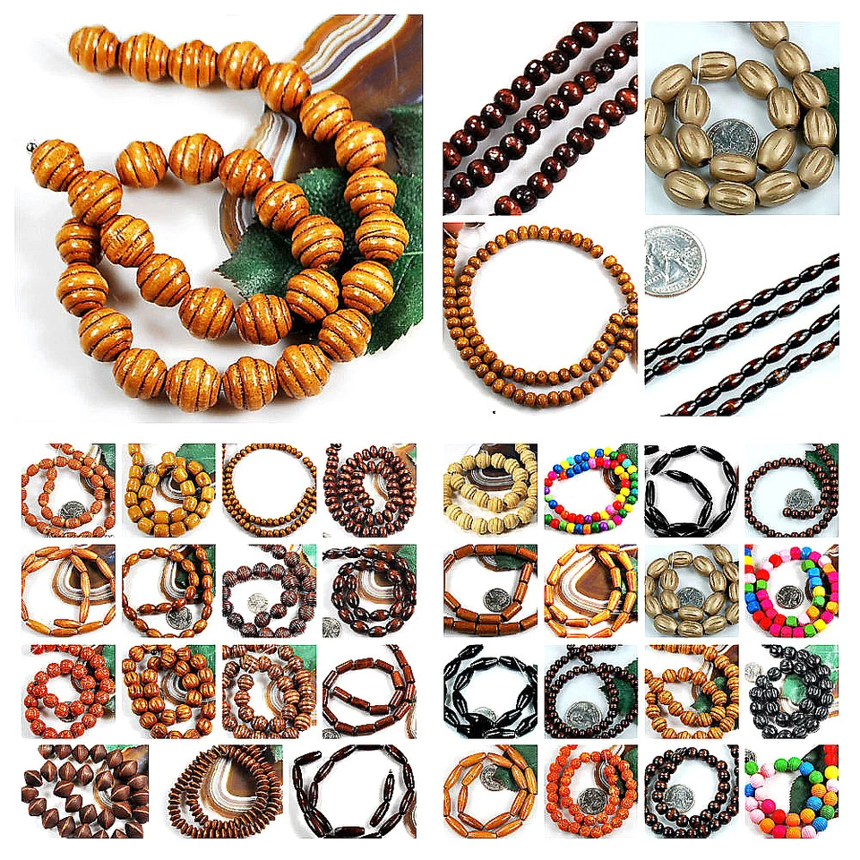 Gota de arroz de madera natural Rondelle tubo ovalado barril redondo cuentas sueltas 15" al por mayor Foto 4 de 4