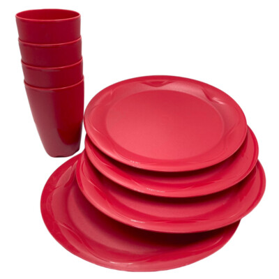 Tupperware Openhouse 11'' Dinner Plates 18 oz. Tumbler Cup Set Red 8 pcs