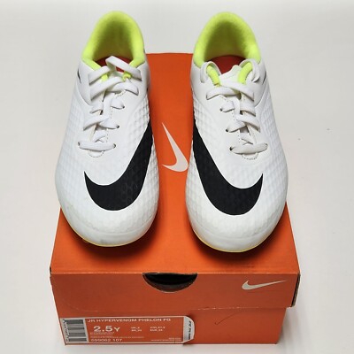 Nike Jr Hypervenom Phelon FG Kids Soccer Shoes White-Black-Volt