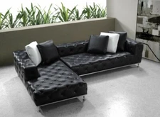 2pc set Chesterfield tufted black PREMIUM ITALIAN Leather Sectional set #672