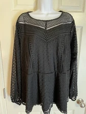 NWT Lane Bryant Size 20 Black Lace Baby Doll Long Sleeve Top