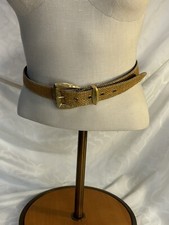Vintage Elite Fresno California Tan Woven Waist Belt with Brass Beaded Trim Sz M