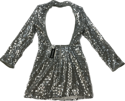 silver petite mini dress ONLY Petite open back long sleeve sequin mini dress in gunmetal