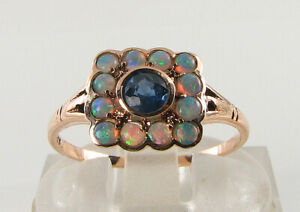 Dainty 9k 9ct Rose Gold Blue Sapphire Aus Opal Art Deco Square Ins Ring Free Sz Ebay