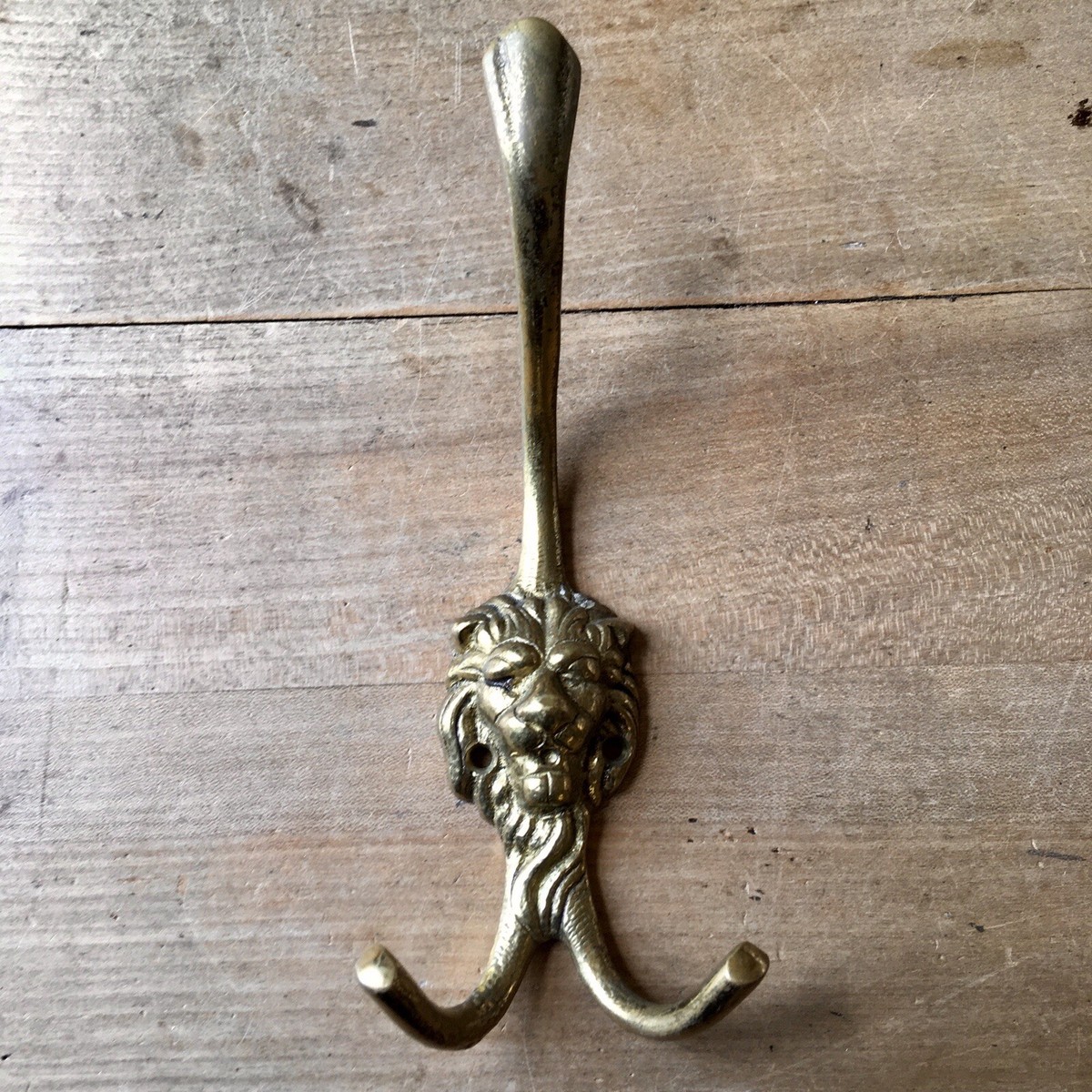 Lion Brass Triple Coat Hook Reclaimed Vintage French LARGE UK - Main Image