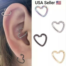 2pcs Surgical Steel Daith Heart Ear Nose Ring Cartilage Tragus Piercings Hoop