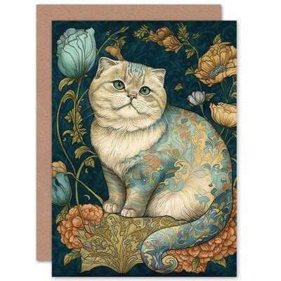 Scottish Fold Mit Blumenpelzmantel Floral Geburtstagskarte