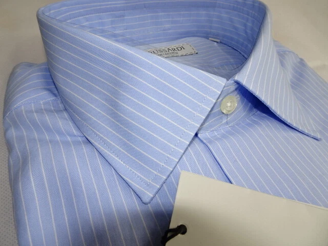 NUEVO CON ETIQUETAS $325 Hombres TRUSSARDI 16 35.5 SL 41 EU CAMISA DE VESTIR SUPER DELGADA BEIGE LINO ITALIA Foto 3 de 4