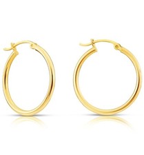 14K Real Solid Yellow Gold Shiny Polished Round Creole Hoops Earrings All Sizes