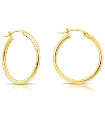 14K Real Solid Yellow Gold Shiny Polished Round Creole Hoops Earrings All Sizes