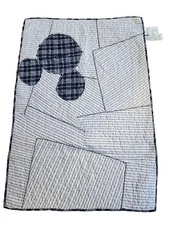 Disney Ethan Allen Mickey Ticking Stripe Toddler Quilt Navy Plaid 36 X 50 Cotton