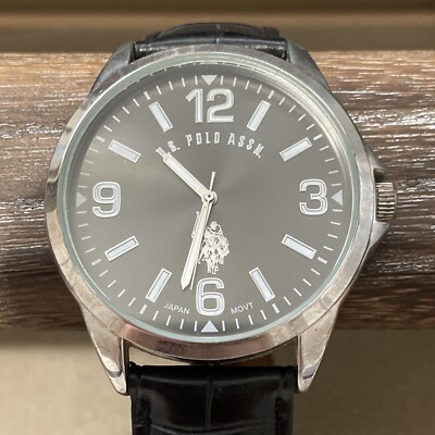 US Polo Assn Analog Watch Round Silver Tone Silver Dial Leather Band New Battery