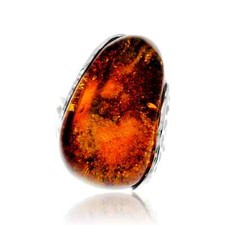 925 Sterling Silver Genuine Baltic Amber Unique Exclusive Adjustable Ring