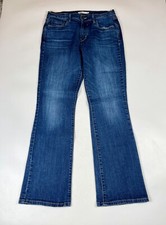 Levi  s 515 Boot Cut Jeans Women  s Mid rise Size 10 Dark Wash Blue Distressed EUC