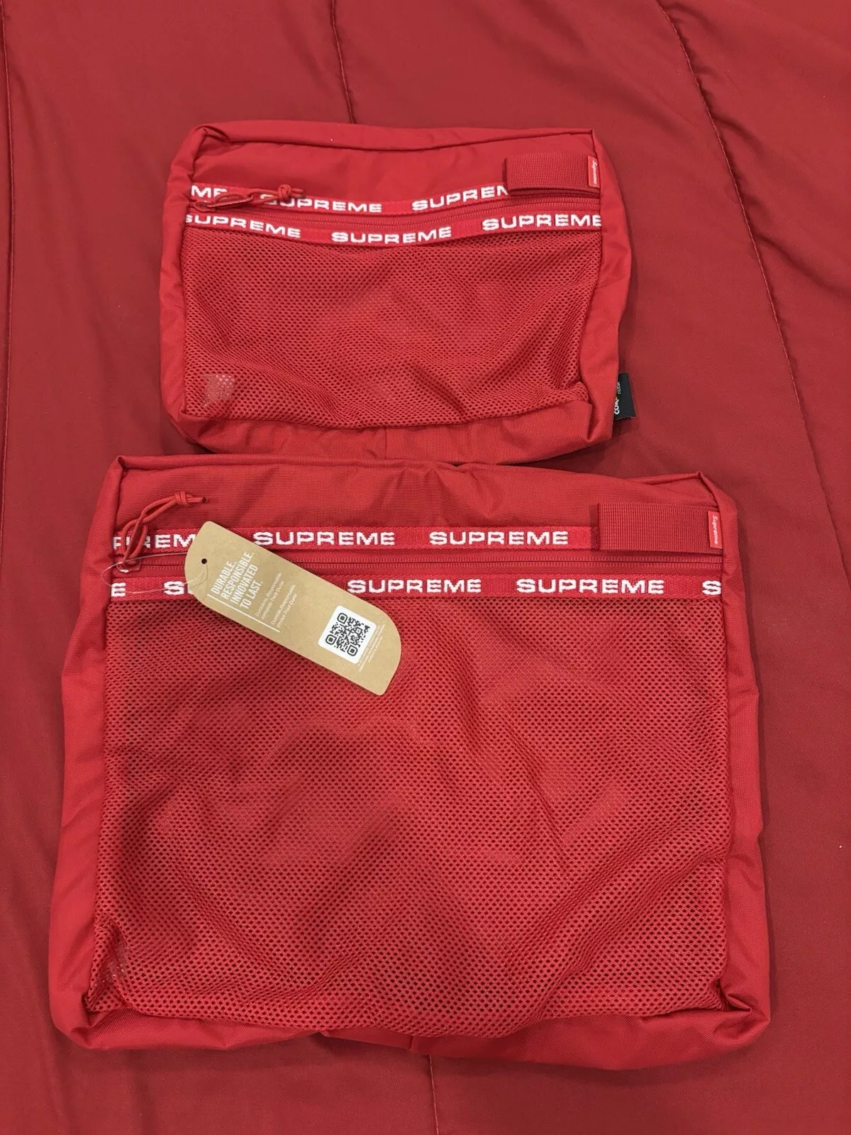 Supreme FW22 Cordura Mesh Rouge Organisateur Pochette Lot de 2 Neuf Authentique