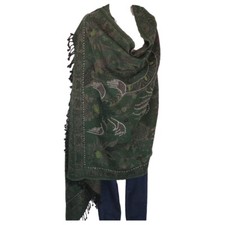 Yak/Sheep Wool Blend Stitched Embroidery Shawl Oversize  Nepal Mauve  Green