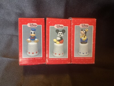 Disney Schmid Thimble Set Mickey Donald Goofy Porcelain w Boxes