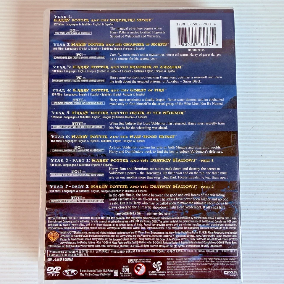 Harry Potter: Complete 8-Film Collection 8 Disc DVD Set Reg 1 - image 2 of 4