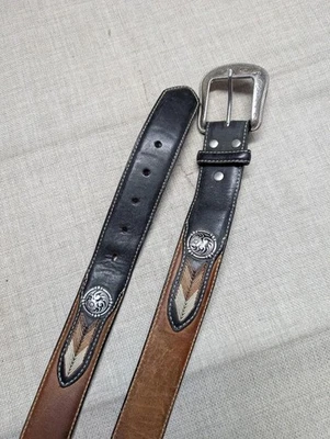 vintage NOCONA buckle belt CONCHO native american 38 leather SOUTHWESTERN rodeo - Image 1 of 4