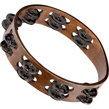 Meinl Wood Tambourine Double Row Stainless Steel Jingles 10 Inch Walnut Brown