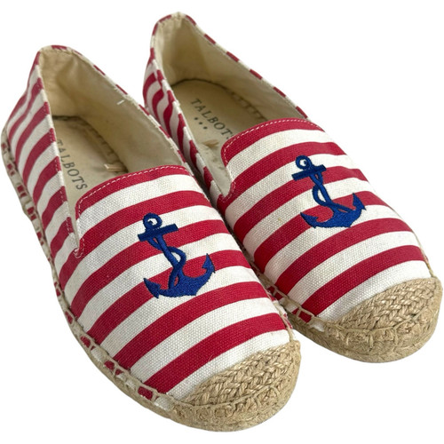 Talbots Nautical Anchor Canvas Slip On Espadrilles Flat Red/White Womens Size 7M - Picture 1 of 15