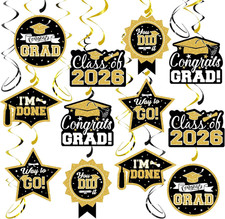 2026 Graduation Party Decorations - 30 Pcs Black Gold Class of 2026 Congrats Gra