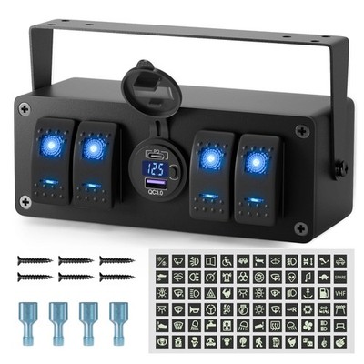 Joinfworld 4 Gang Rocker Switch Box 12V SPST ON/Off Marine 4 Gang, Blue