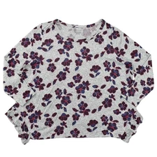 Lane Bryant Plus Size 22/24 Gray Floral Crew Neck Blouse Polyester Blend