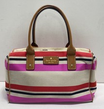 Kate Spade New York Striped Canvas Satchel Bag Multi-Color Tan Leather Trim