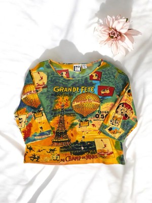 Paris Eiffel Tower Top Beaded Artsy Vintage 90s Europe All Over Print Size XL