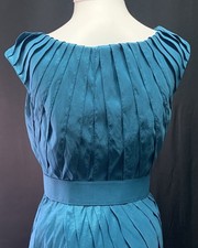 Adrianna Papell Womens Turquoise Cocktail Dress With Crisscross Shutter Pleats