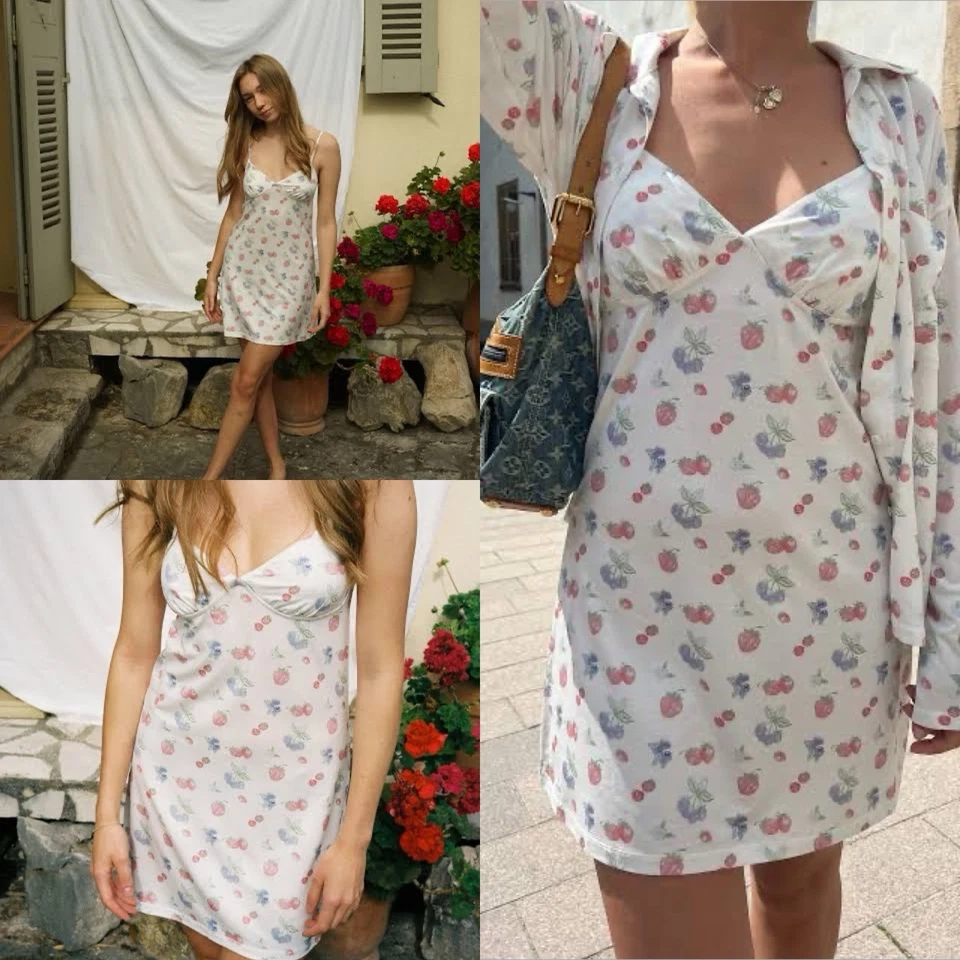 Djerf Avenue Size S 8 10 White Go Slow Summer Berries Mini Dress - Image 2 of 4