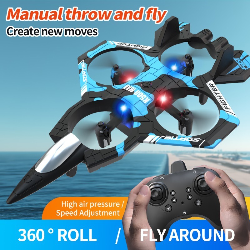 Foam RC Jet Fighter Drone with LED Lights, 360&deg; Flip, One-Key Takeoff, 3 Speeds