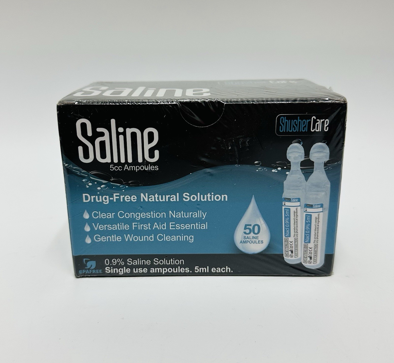 Shusher Care Saline Solution Sterile - 50 Ampoules Box 💦 EXP 03/2028 💦