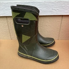 Bogs Rain Boot Green Geo Waterproof Rubber Neoprene Boots Youth Size 5 72530