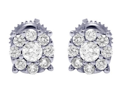 14K Weißgold echter Diamant 4 Krappen runde Cluster Ohrringe 7 mm 4/7 Karat