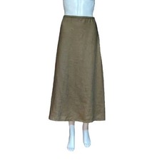 Eileen Fisher Side Slit Organic Linen Midi Skirt Light Brown Size Medium