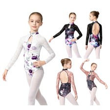 Kids Girls Ballet Floral Print Leotard Exercises Bodysuit Practice Gymnastics