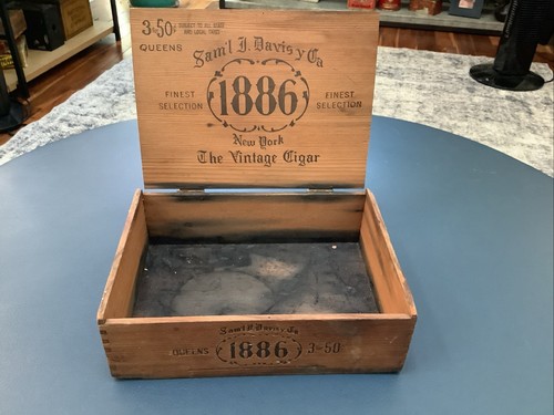 1886 Sam'l J. Davis Empty Cigar Wood Box - 3 for 50 Cents New York Vintage - Picture 10 of 12