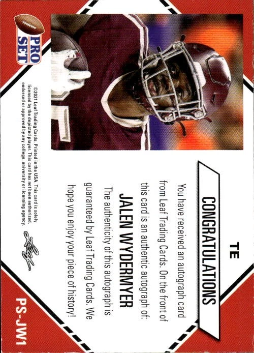 2021 Pro Set College Football Jalen Wydermyer #PS-JW1 Autographs Gold 20J - Image 2 of 2