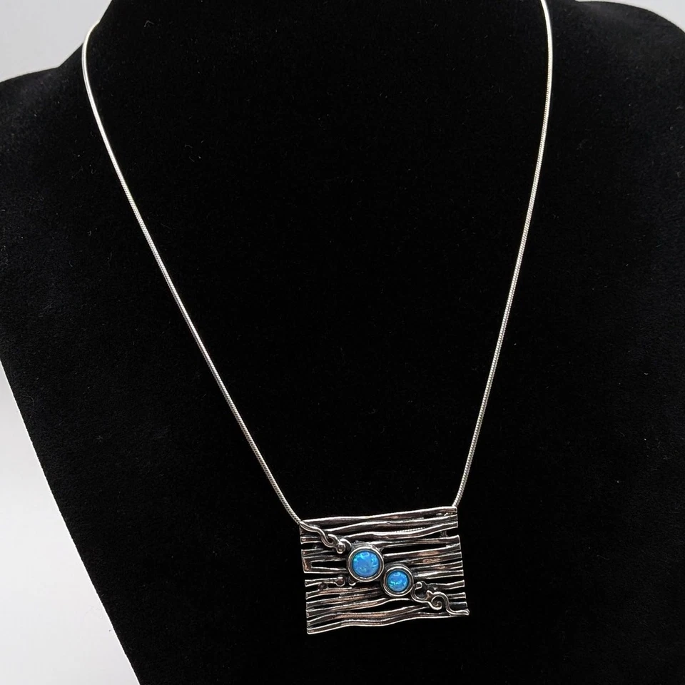 Colar pingente quadrado Shablool prata esterlina 925 opala Israel 16,5 polegadas  - Imagem 2 de 4