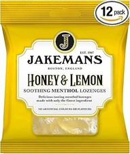 Jakemans Honey & Lemon Menthol Lozenges 73g x12 Soothing Sweets Vegetarian