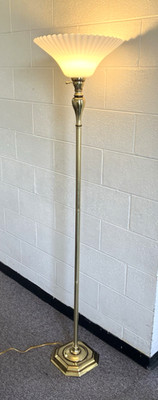 1970 s Hollywood Regency Art Deco Brass finish Torchiere Floor Lamp 3 way