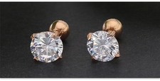 Solid 18K Rose Gold Filled Classic 2mm 4-Claws Round Zircon Stud Post Earrings