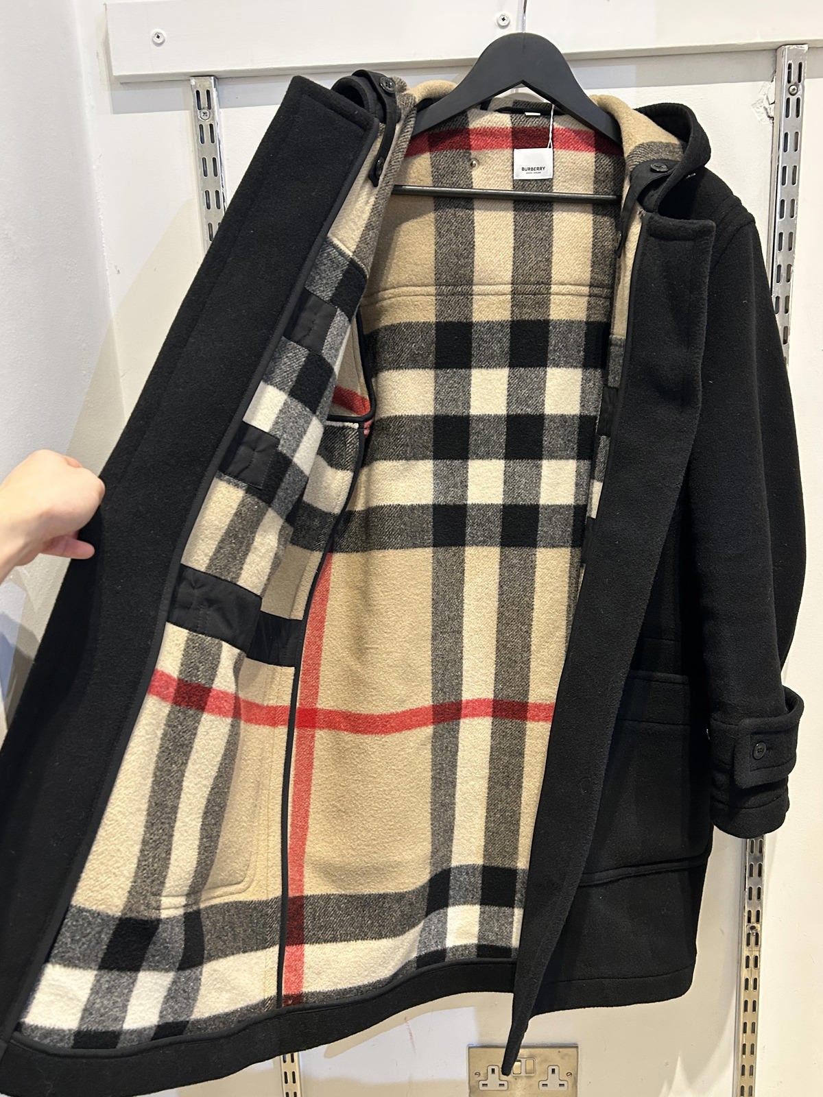 Burberry Wool Duffle Coat Black w Nova Check Lining Men's Size Medium image 4